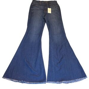 New Judy Blue Super Flare Jeans Womens 9/29 Medium Blue High Waist Raw Hem 8396